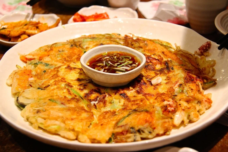 a close up of a plate of food on a table, inspired by Kim Hwan-gi, pixabay, mingei, pancake flat head, shrimps are all over the ground, photograph credit: ap, 3 4 5 3 1