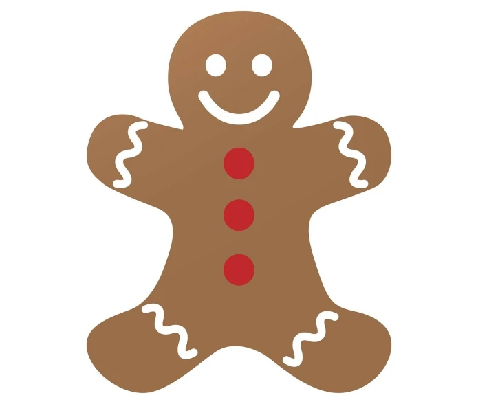 a gingerbread man on a white background, an illustration of, sōsaku hanga, straight camera view, waist high, red nose, brown ) )