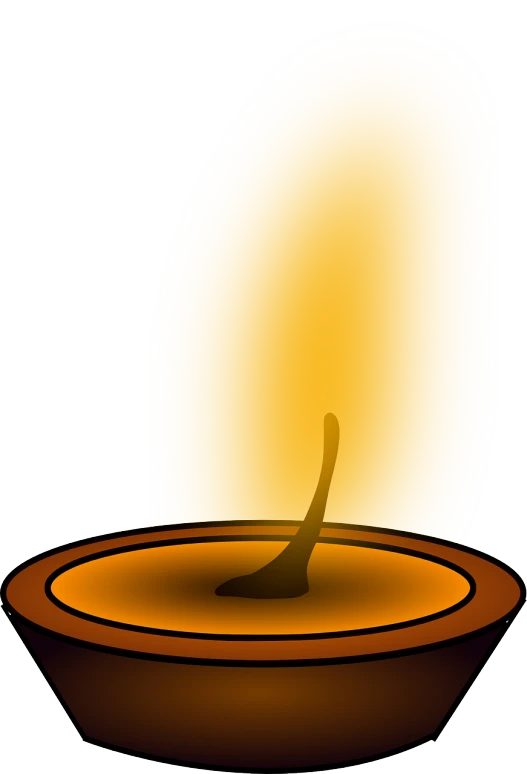 a lit candle in a brown bowl on a white background, an illustration of, rasquache, yellow lighting from right, completely consisting of fire, spire, clip art