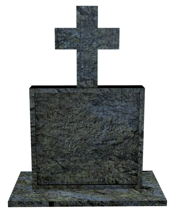 a grave with a cross on top of it, by Attila Meszlenyi, digital art, rusticated stone base, on black background, 3 d rendering, without green grass