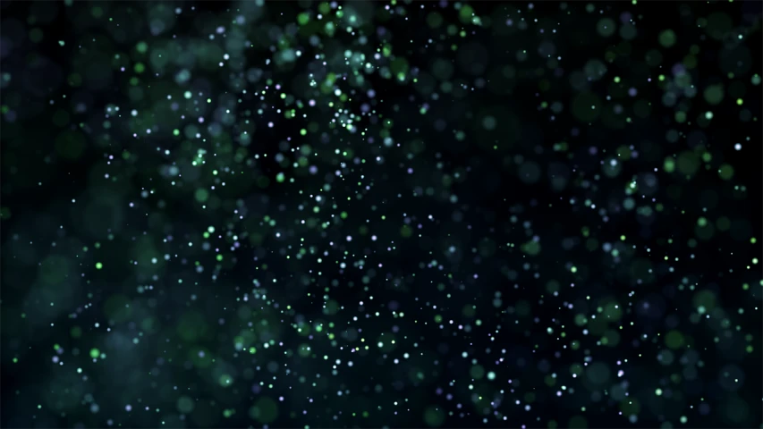 a close up of a green and black background, digital art, shutterstock, fairy dust in the air, blurred and dreamy illustration, galaxy raytracing, snowfall at night
