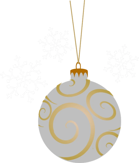 a white and gold christmas ornament with snowflakes, inspired by Masamitsu Ōta, pixabay, the background is black, hanging out with orbs, clip art, golden and silver jewerly