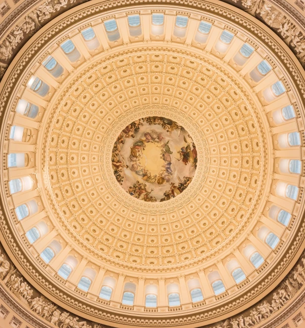 a close up of the dome of a building, by Joseph Raphael, shutterstock, inside a grand, dc, cotton, top down photo