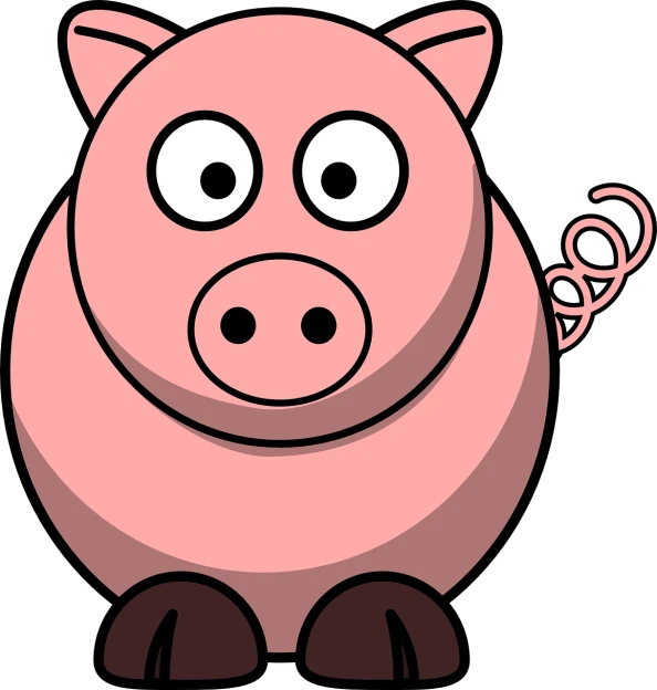 a cartoon pig with big eyes on a black background, pixabay, digital art, various posed, sitting down, ((pink)), closeup!!!!!!
