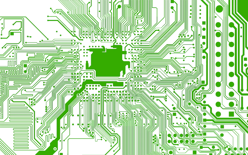 a close up of a computer circuit board, by Alison Watt, pixabay, computer art, detailed vectorart, isolated on white background, green tone, looking partly to the left