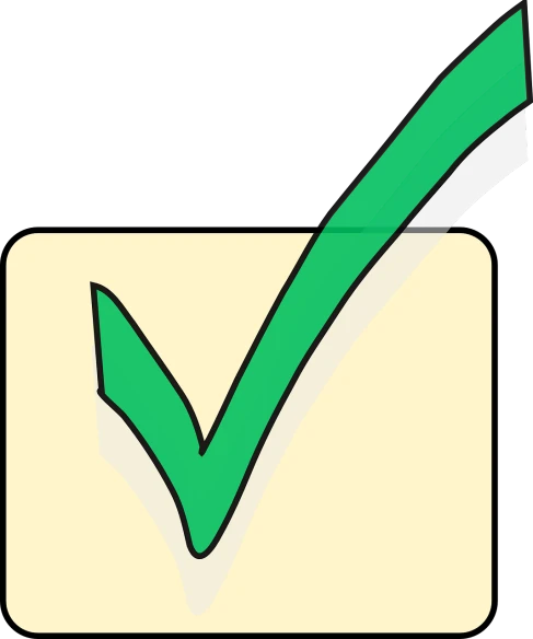 a green tick mark on a piece of paper, a digital rendering, by Julian Allen, pixabay, simple cartoon, wikihow illustration