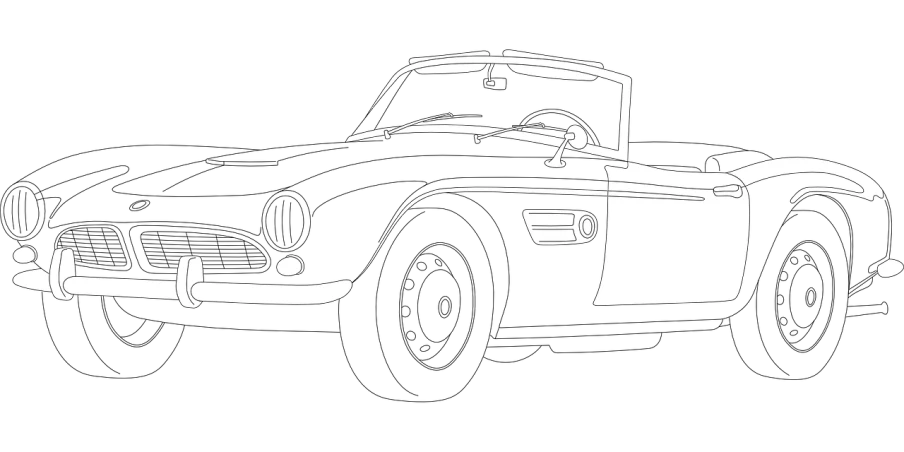 a black and white drawing of a car, concept art, inspired by Otto Eckmann, tumblr, minimalism, drawn in microsoft paint, convertible, with a black background, screencapture