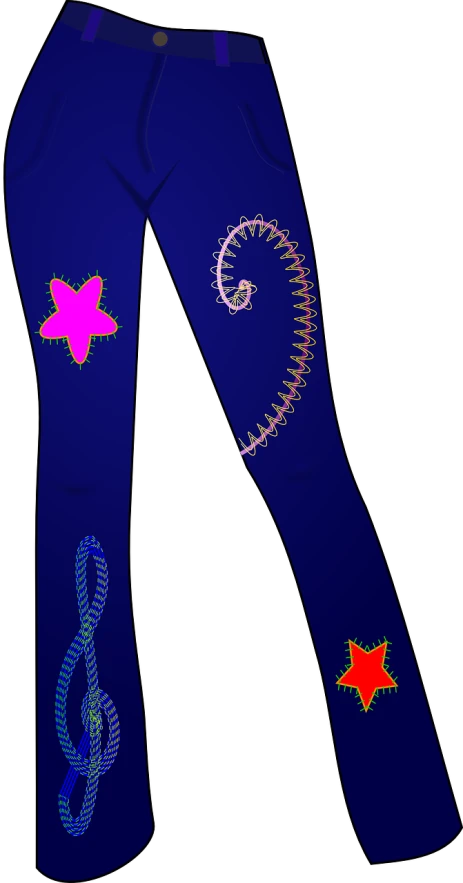 a pair of pants with different designs on them, a digital rendering, toyism, starfish pose, fashion neon light, twirls and curves, dark blue