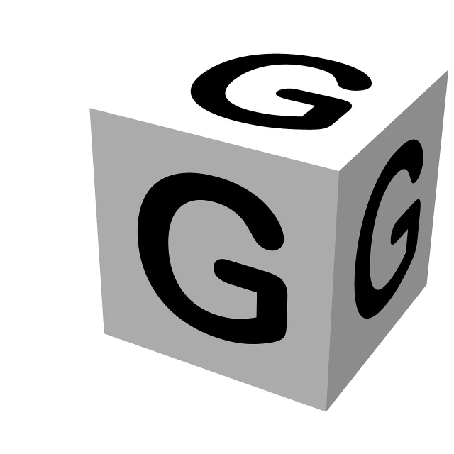 a block with the letter g on it, computer graphics, by Stefan Gierowski, rpg reference, white box, large text, cube