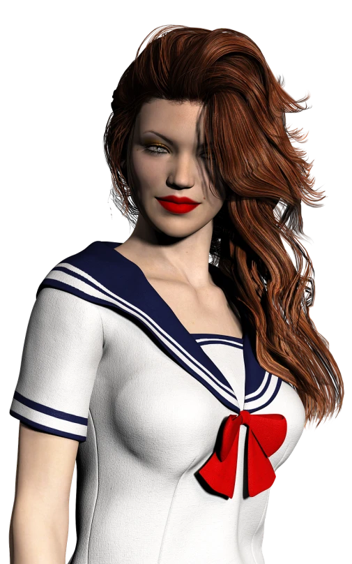 a woman in a sailor suit posing for a picture, a 3D render, inspired by Dorothy Lockwood, trending on cg society, [ closeup ]!!, mary jane, sultry smirk, flattering photo