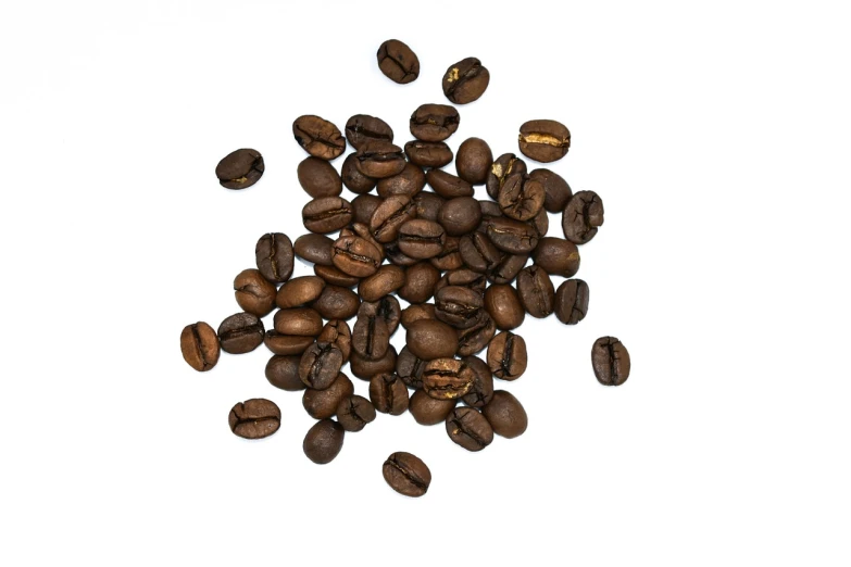a pile of coffee beans on a white surface, by Wayne England, hurufiyya, front facing, product photo, high detail product photo, ohio