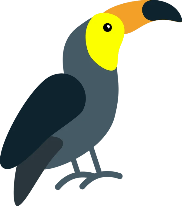 a black and yellow bird on a black background, an illustration of, inspired by Charles Bird King, mingei, toucan, lineless, detailed screenshot, gray