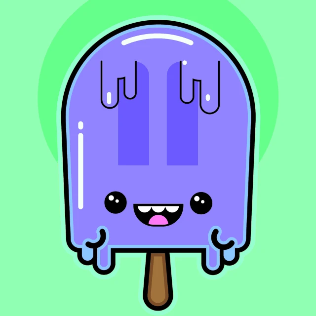 a close up of a popsicle on a stick, vector art, by Justin Sweet, deviantart contest winner, blue and purple colour scheme, mascot illustration, creepy kawaii, happy apearance