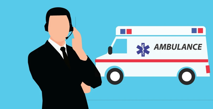 a man talking on a cell phone next to an ambulance, pixabay, happening, headset, with a blue background, with a white background, hd wallpaper