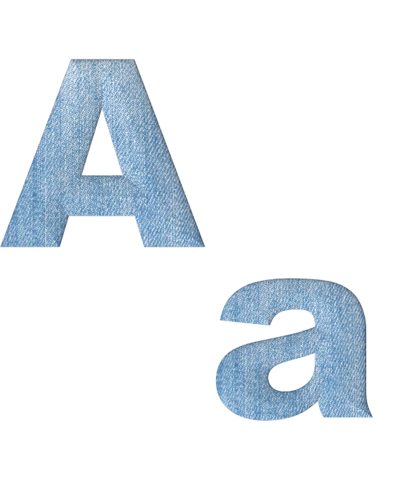 the letters a, b, and c are made of denim, inspired by Zsolt Bodoni, jean pants, high detail product photo
