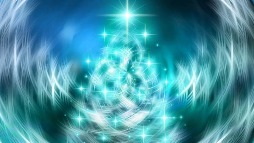 a computer generated image of a christmas tree, digital art, by Eugeniusz Zak, trending on pixabay, blue rays of light, tarot card background, neutron star, very clear image