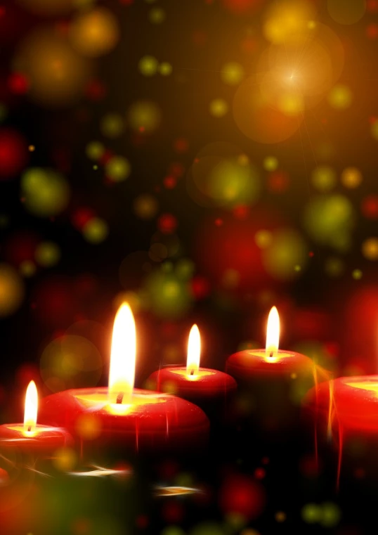 a group of red candles sitting on top of a table, shutterstock, digital art, bokeh”, epiphany, 555400831, very cute