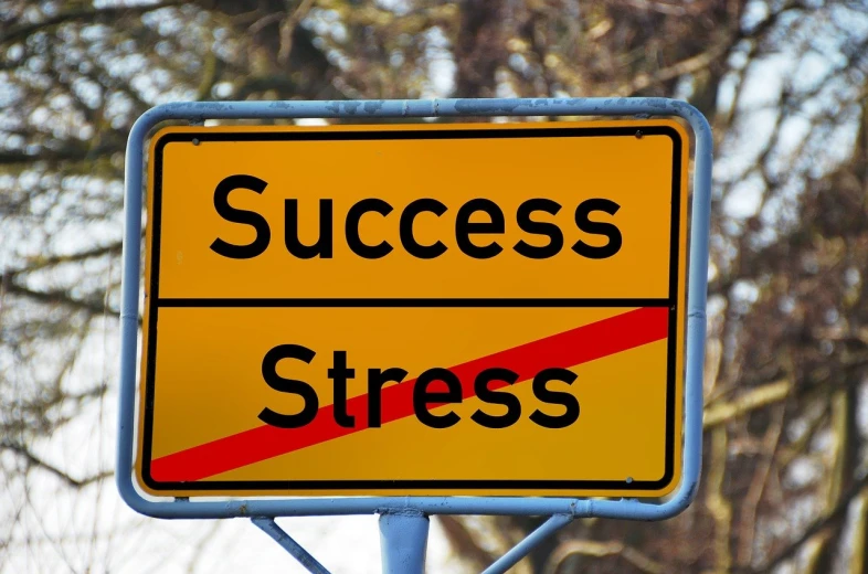 a close up of a street sign with trees in the background, a photo, shutterstock, stuckism, stress, success, an illustration, set photo