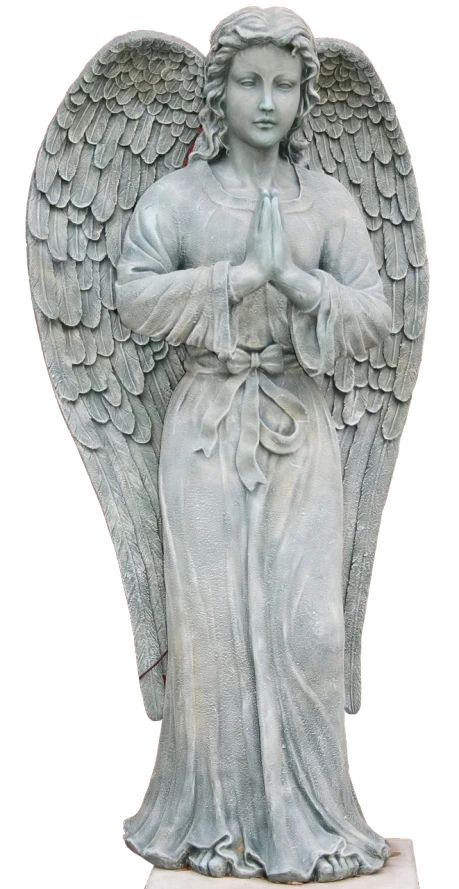 a statue of an angel holding a cross, a statue, by John Michael Wright, art deco, full body; front view, prayer hands, -w 1024, lisa parker