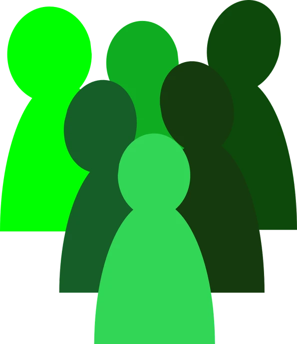 a group of green people standing next to each other, by Gawen Hamilton, pixabay, gradient from green to black, family portrait, some people around ”, ( ( dark green