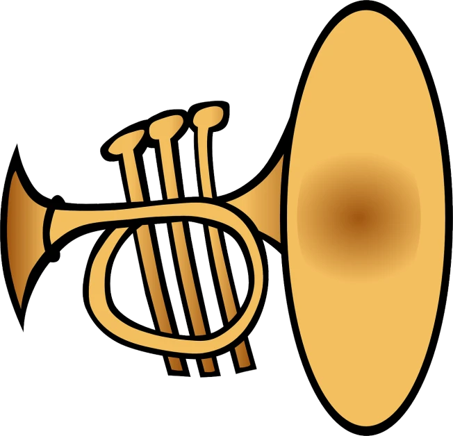 a golden trumpet on a white background, an illustration of, by Josef Čapek, curved horns!, cartoonish and simplistic, tamborine, large body