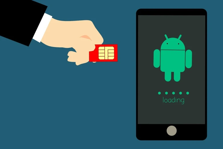 a hand holding a sim card next to a cell phone, an illustration of, by Android Jones, shutterstock, detailed face of an android, memory, flat color, cgi rendering