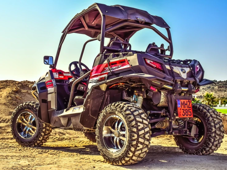 a buggy parked on the side of a dirt road, cobra, hero shot, back - shot, hdr shot, mechanised