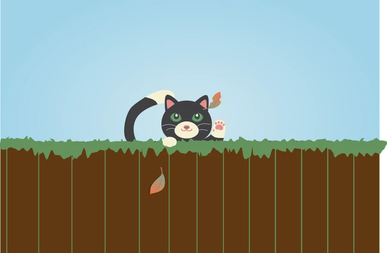 a black and white cat sitting on top of a fence, vector art, leaves trap, background image, paw shot, cute and funny