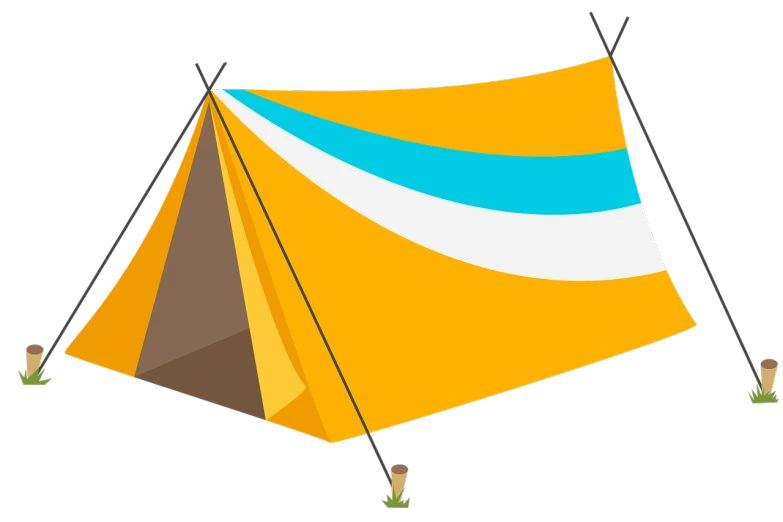 a yellow tent with a blue and white stripe, concept art, pixabay, conceptual art, on a flat color black background, an orange, camping, pot