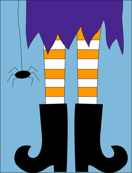 a pair of boots sitting next to a spider, a cartoon, by Lisa Milroy, shutterstock, conceptual art, wearing skirt and high socks, 2d minimalist vector art, blue witch hat, close up front view