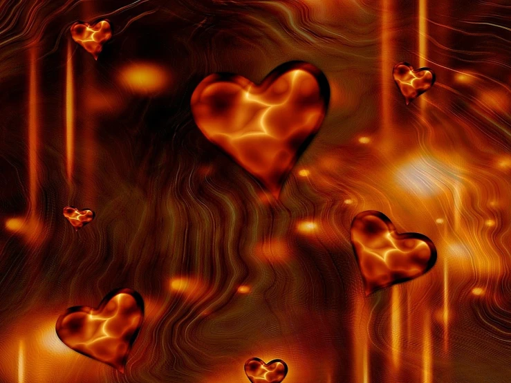 a group of heart shaped balloons floating in the air, by Anna Füssli, digital art, fractal fire background, fire stainglass, vertical wallpaper, closeup photo