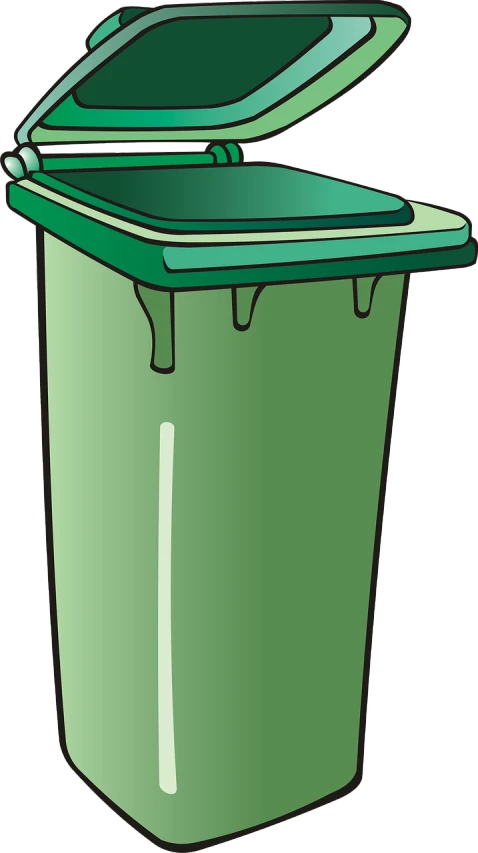 a green trash can with a lid open, pixabay, !!! very coherent!!! vector art, leg shot, dark green glass, full-shot