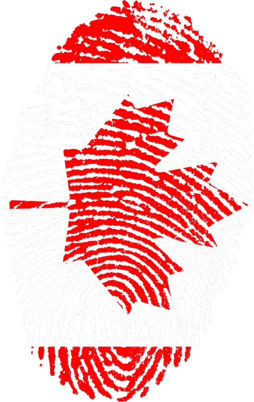 a fingerprint with a canadian flag on it, by Hamish MacDonald, symbolism, mystery horror, cad, club, family photo