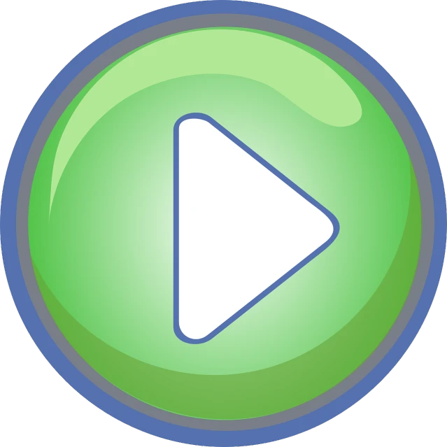 a green button with a play button on it, a picture, pixabay, video art, blue, song, bouncing, triangle inside circle