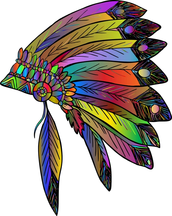 a colorful indian headdress on a black background, vector art, side view close up of a gaunt, color page, wonderful scene, art nouveaux colored