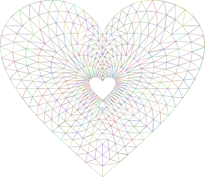 a rainbow colored heart on a black background, generative art, intricate mathematical shape, edge of nothingness love, hay, net of being