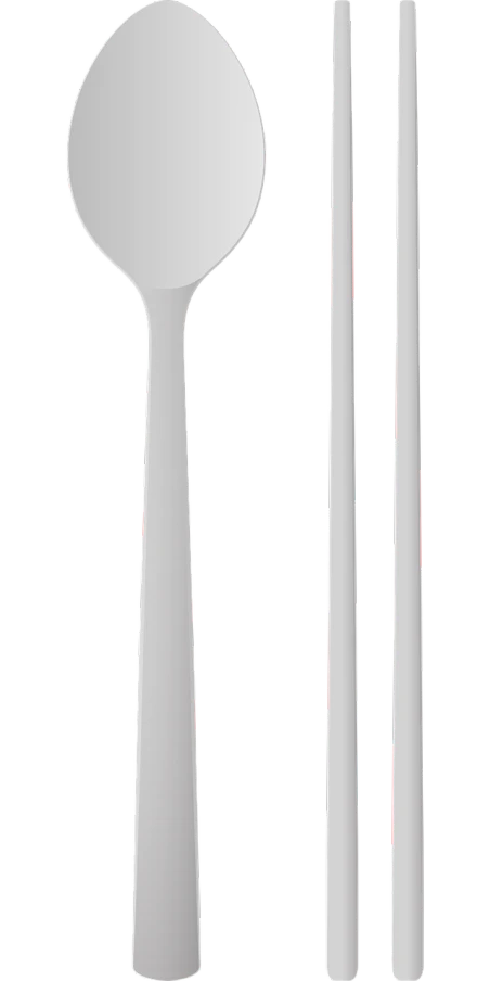 a fork, spoon and spoon rest next to each other, a digital rendering, inspired by Slava Raškaj, deviantart, minimalism, tall thin, vodka, server, white metal