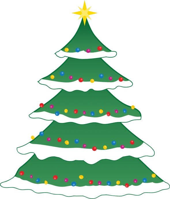 a christmas tree with a star on top, inspired by Masamitsu Ōta, pixabay, naive art, side view centered, snow glow, black main color, no gradients