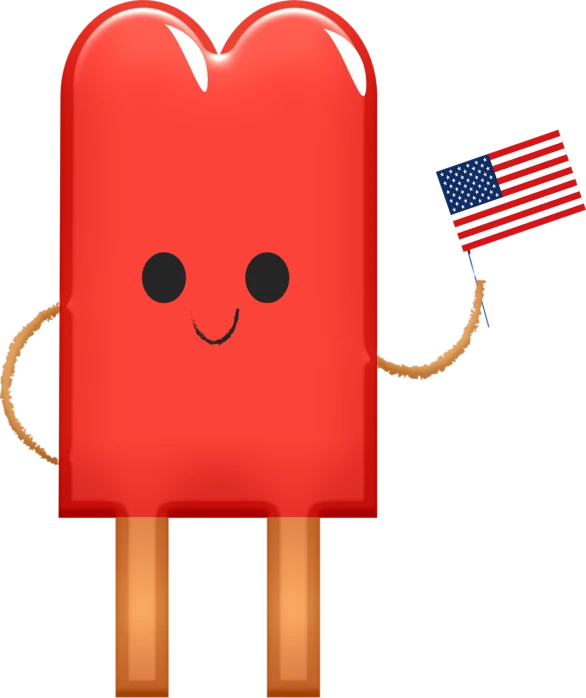 a cartoon ice lolly holding an american flag, a digital rendering, inspired by Americo Makk, shutterstock contest winner, conceptual art, red face, background image, dark. no text, stick figure
