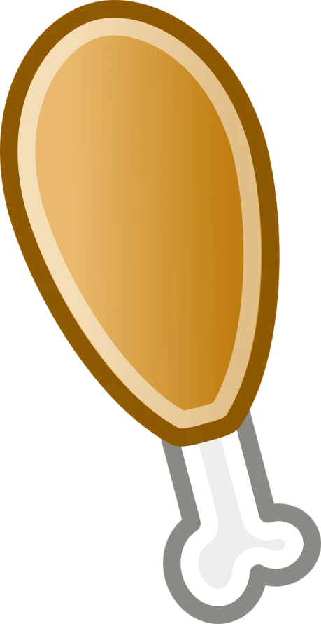 a chicken with a bone sticking out of it, a digital rendering, pixabay, hurufiyya, “ golden cup, single long stick, brown and gold, smooth oval head