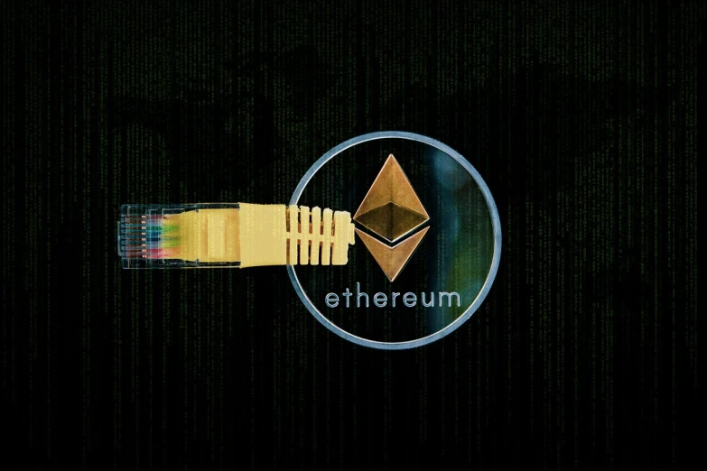 the ethereum logo is shown through a magnifying magnifying magnifying magnifying magnifying magnifying magni, a hologram, by Elias Ravanetti, 15081959 21121991 01012000 4k, ethernet cable, bottom - view, digital asset