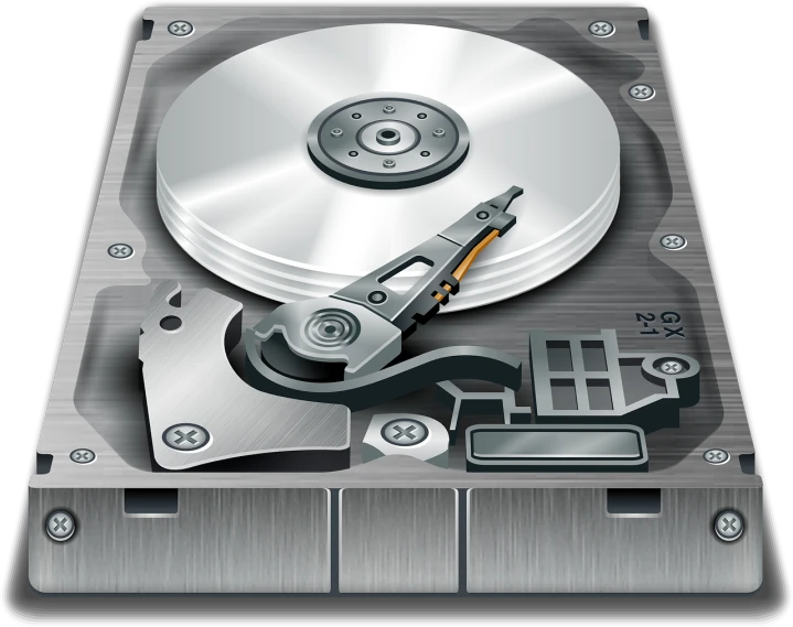 a close up of a hard drive on a white background, an illustration of, by Randy Post, shutterstock, computer art, grey metal body, clean vector art, on textured disc base, hyper detail illustration