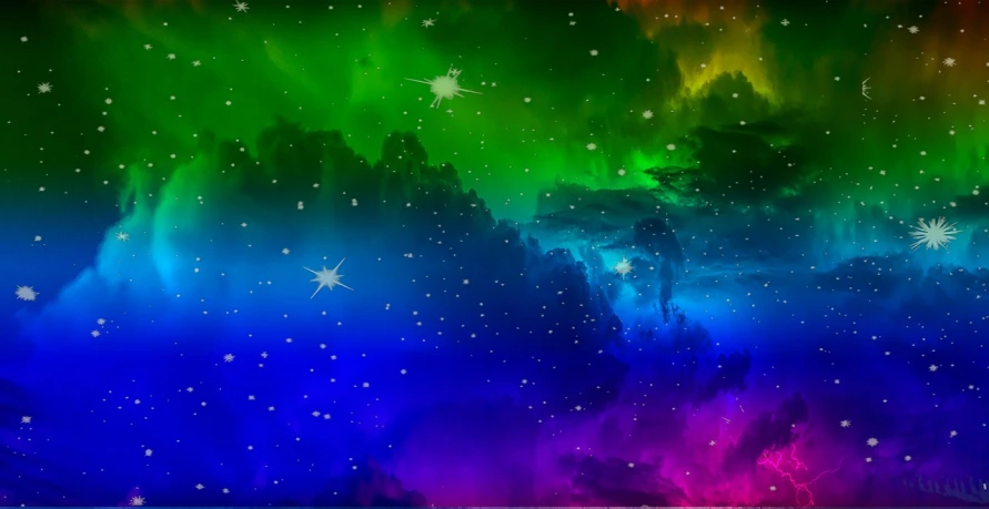 a colorful sky filled with lots of stars, concept art, blue and green rainbow fire, colorful high contrast hd, background image, colored