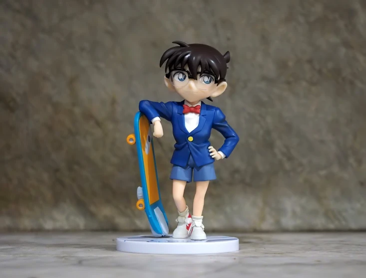 a close up of a figurine of a person holding a surfboard, inspired by Junpei Satoh, tumblr, magic school uniform, full length character, moon, smooth in the background