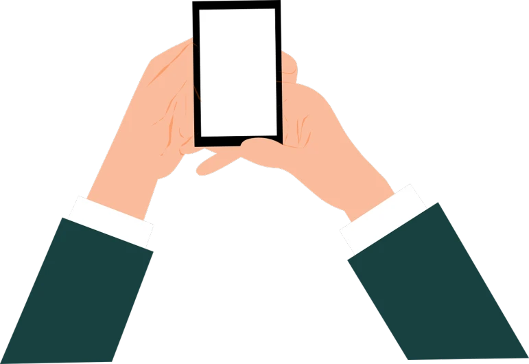 a person holding a smart phone in their hands, a screenshot, by Carey Morris, pixabay, digital art, business card, white outline, missing panels, ceremony