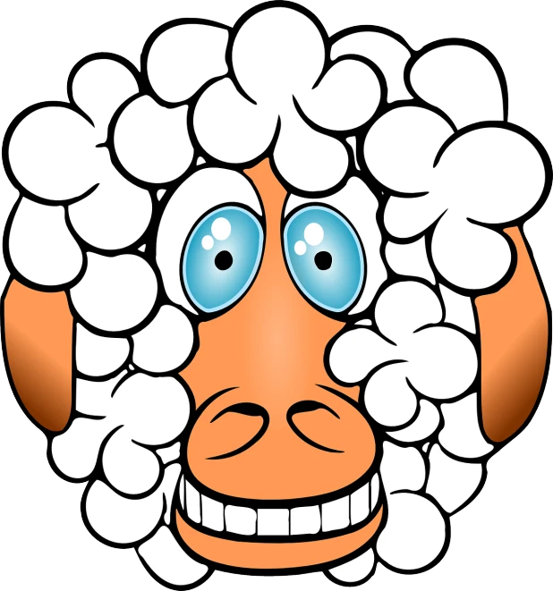 a cartoon sheep with big blue eyes, a digital rendering, mingei, !!! very coherent!!! vector art, face photo