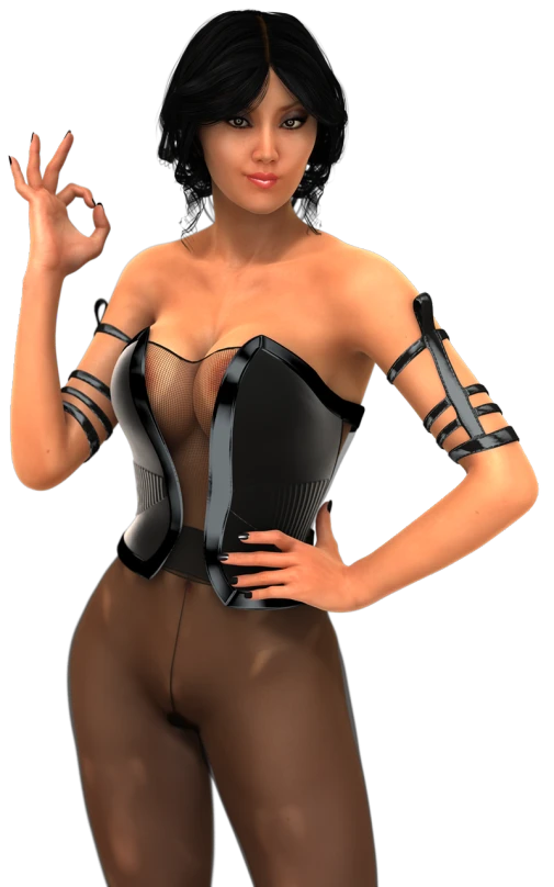 a woman in a corset posing for a picture, a 3D render, black bandage on arms, very sexy outfit, upper body close up, various posed