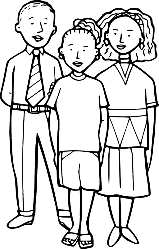 a couple of people standing next to each other, a cartoon, by Odhise Paskali, reddit, ascii art, portrait of family of three, entirely black full page black, coloring page, ( ( dark skin ) )