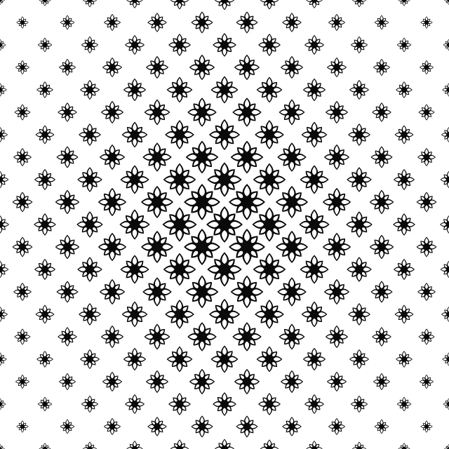 a black and white pattern of snowflakes, by Shinji Aramaki, trending on pixabay, generative art, halftone pattern, dark flower pattern wallpaper, 64x64, white background : 3