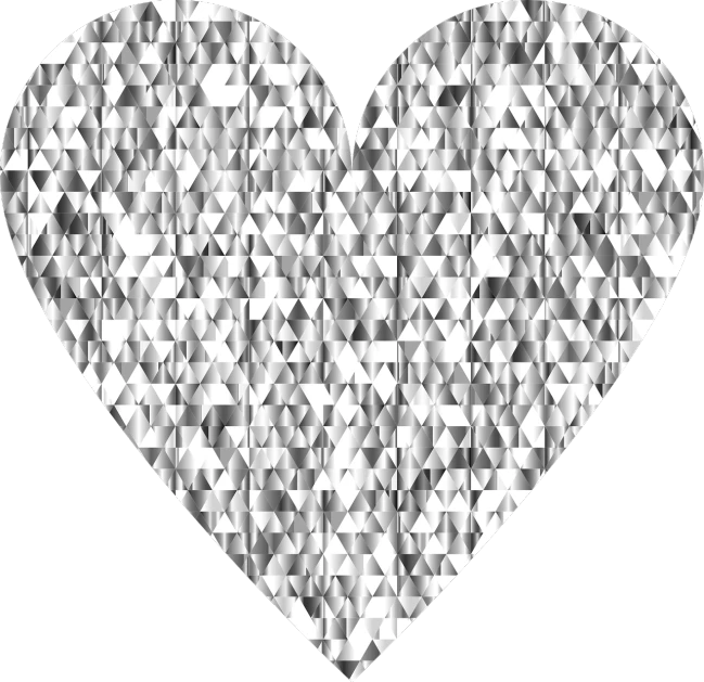 a diamond heart on a black background, digital art, inspired by Bridget Riley, pixabay, white and silver, transparent background, mosaic, greyscale grain 1 9 6 0